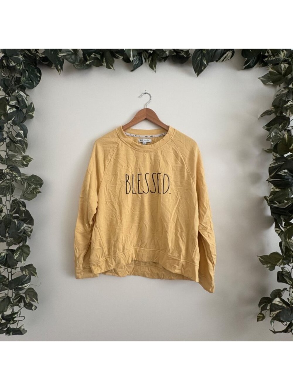 Rae Dunn Long Sleeve Graphic Blessed Crewneck Sweater Yellow Women’s Size L